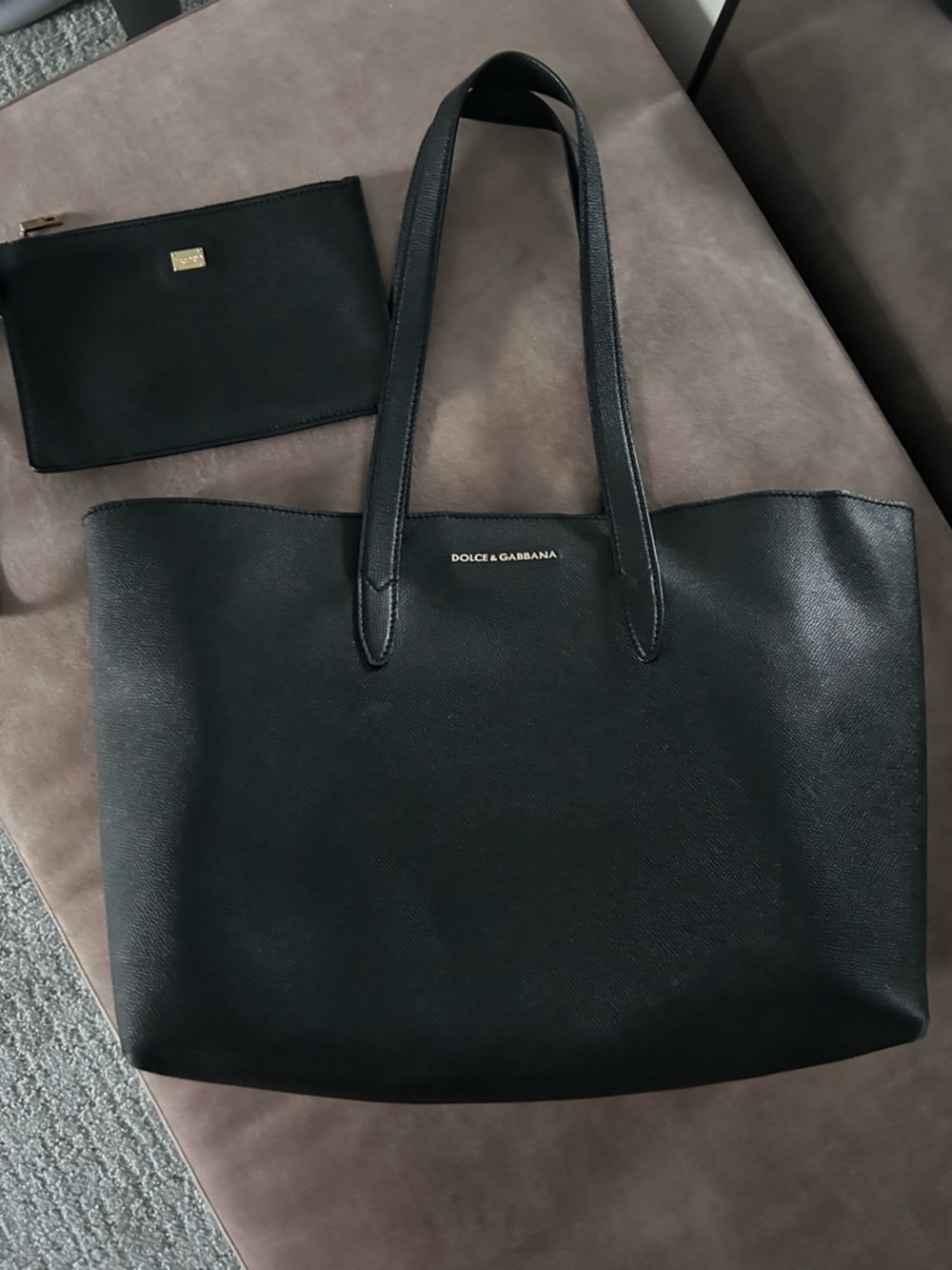 Dolce & Gabbana Black Leather Tote with Matching Pouch